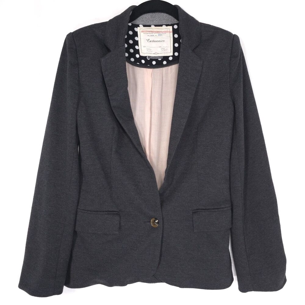 ANTHROPOLOGIE CARTONNIER Women’s Elbow‎ Patch Blazer SMALL Jacket Gray Preppy